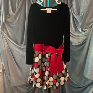 Bonnie Jean Black and Red Polka Dot Dress with Bow